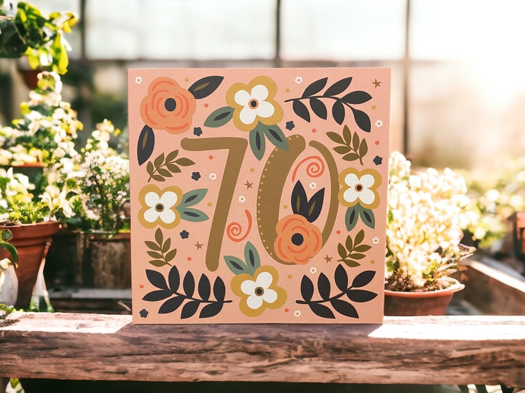Floral 70th Birthday Card | Pretty Flowers & Leaves - Etsy