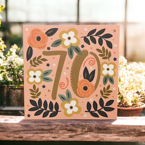 Blumen und Blätter zum 70. Geburtstag Karte | Hübsche 70er Jahre Karte | 70er Jahre Geburtstagskarte | Kann an Empfänger mit persönliche Nachricht senden