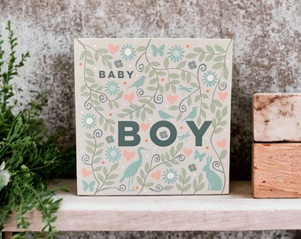 Baby Boy Card | Woodland Animals & Floral New Baby Greeting