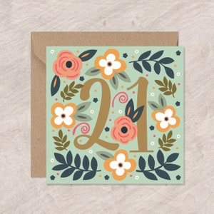 21e anniversaire de fleurs et de feuilles | Joyeux 21e anniversaire | Peut poster au destinataire avec un message personnel