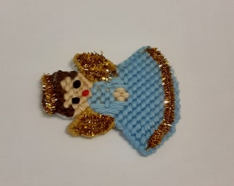 Christmas Blue Angel Magnet, Fridge, Needlecraft, Handmade, Kitchen Decor,  Cross Stitch,  Gift, Holiday, Plastic Canvas