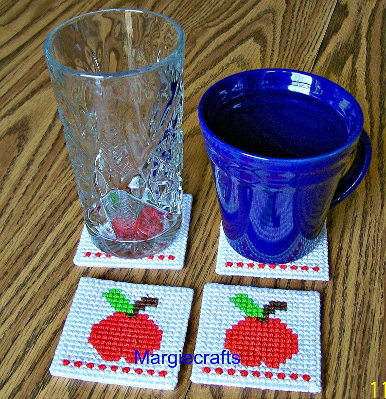 Drink Coasters Handmade Cross Stitch Placemat Teacher Etsy