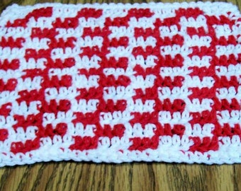 Handmade Crochet Cotton Dishcloths, Red White, Black White, Facecloths, Set of 2, Washcloths,