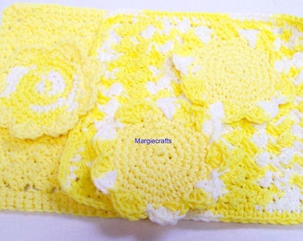 Washcloth, Dishcloths, Spa Cloth, Yellow, Green, Handmade, Kitchen Gift, Cotton Crochet, Dishcloths, Scrubbies, Facecloth,