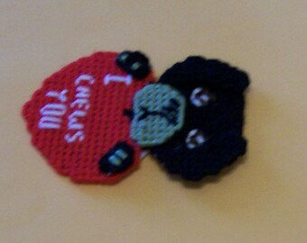 Black Dog Valentine Magnet, Fridge, Needlecraft, Handmade, Kitchen Decor,  Cross Stitch, Gift, Holiday, Plastic Canvas