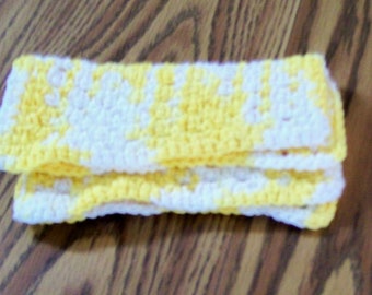 Washcloth, Set of 2, Yellow White, Crochet, Handmade Facecloth, Cotton Dishcloths,