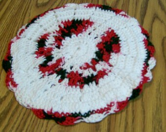 Kitchen Trivet, Handmade Hot Pad, Large White Crochet Cotton Pot Holder, Double Thick, Kitchen Decor, Hostess Gift, Red, Green,