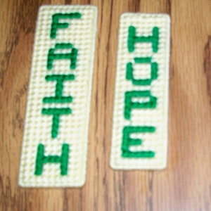 Faith, Hope, Handmade, Needle Craft, Cross Stitch, Stocking Stuffer, Place Marker, Gift, Set of 2, Bookmarks, Plastic Canvas,