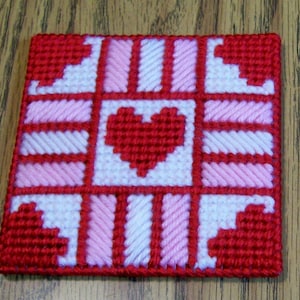 Drink Coasters Pattern, Valentine Hearts, Handmade, Placemat, Wine, Bridal Shower, Housewarming Gift, Gift for Her, Plastic Canvas