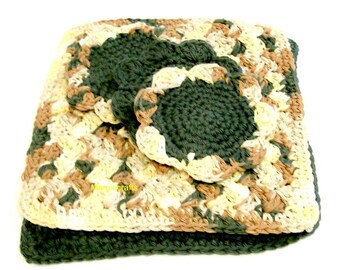 Kitchen Gift, Cotton Crochet Dishcloths, Scrubbies, Facecloth, Washcloth, Spa Cloth, Yellow, Blue, Green, Handmade,