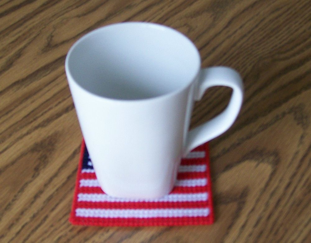 USA Flag Leather Drink Coasters With Holder - Set Of 6, 3.9 Inch Round, Water Resistant