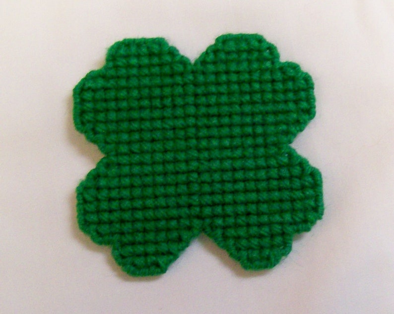 Green Yarn, Kitchen Decor Fridge Handmade Plastic Canvas Shamrock Magnet Needlecraft Cross Stitch