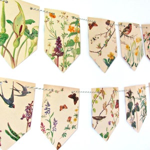 Spring garland, Spring bunting, Spring wedding, Floral garland, Tea party garland, Botanical art, Bunting banner, Upcycled gift, Ecofriendly