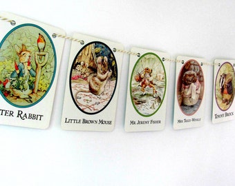 Beatrix Potter, Nursery bunting, Nursery decor, Nursery gift, Peter Rabbit bunting, Storybook bunting, Baby shower gift, First birthday