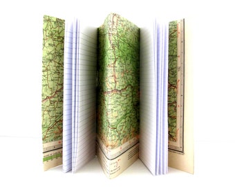 Vintage map notebook, Travel journal, Map lover gift,  Eco-friendly gap year gift, Hikers journal, Outdoor enthusiast gift,  Map of Surrey