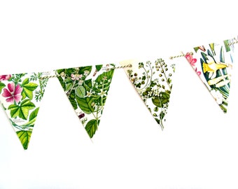 Botanical banner, Wedding garland, Floral flags, British countryside paper bunting, Upcycled eco-friendly tea party decor, Wall decor