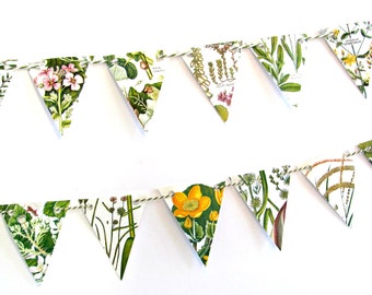 Floral garland, Party flower mini bunting, Wedding decor, Tea party flags, Bookshelf, table trim. Rustic charm decor, Spring, Easter gift