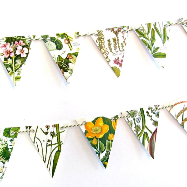 Floral garland, Party flower mini bunting, Wedding decor, Tea party flags, Bookshelf, table trim. Rustic charm decor, Spring, Easter gift