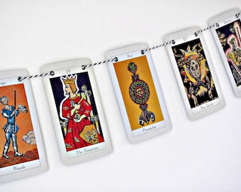 Tarot card bunting,  Mystical garland,  Upcycled occult banner, Metaphysical bunting,  Eco-friendly room decor,  Bookshelf  trim