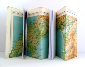 Wales map journal. Travellers notebook. Unique keepsake book.  Gap year, hill walker, camper, hiker gift.  Secret Santa Welsh gift.