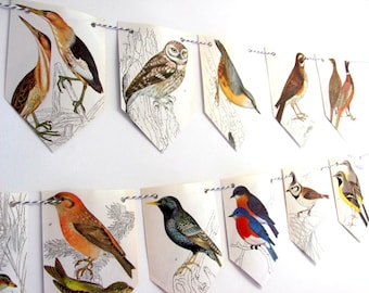 Birds decor, Birds garland, Birds decorations, Birds party decor, Nature decor, Birds paper bunting,  Ornithology, Nature lover gift