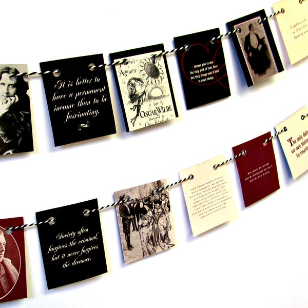Cadeau d'Oscar Wilde, citations d'Oscar Wilde, guirlande d'Oscar Wilde, mini guirlande, drapeaux de guirlande, bannière d'amant de livre, décor d'étagère de livre, citations d'Oscar