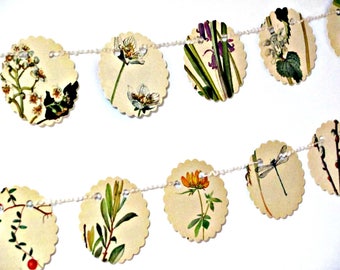 Floral Bunting: Vintage Edwardian Lady Garland, Mixed Seasons Countryside Decor