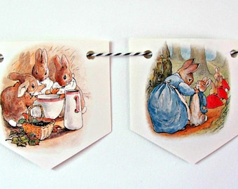 Peter Rabbit nursery. Beatrix Potter party decoration. Animal paper garland.  Baby shower gift.  Child birthday gift.  Nostalgic decor.