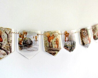 Beatrix Potter bunting garland, Paper bunting, Party bunting,  Rustic garland, Babyshower gift, Nursery decor, Baby gift, Squirrel Nutkin