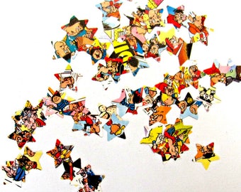 Comic table confetti.  200 childrens party embellishments. Bash Street Kids table scatters.  Recycled junk journal, planner, paper shapes.