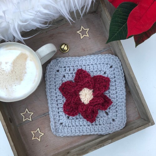 Granny Square Pattern Poinsettia Granny Square Crochet Etsy