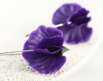 Polymer Clay Sweet Pea Flower Earrings: Handmade 930 Silver Dangle