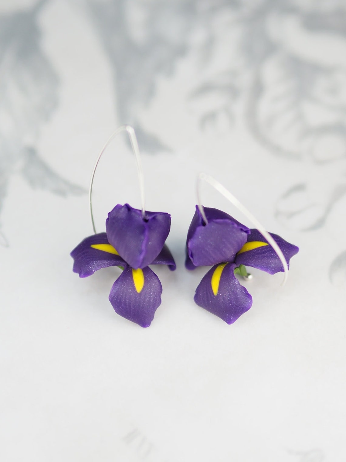 Purple Iris Flower Dangle Earrings Birthday Gift for Etsy