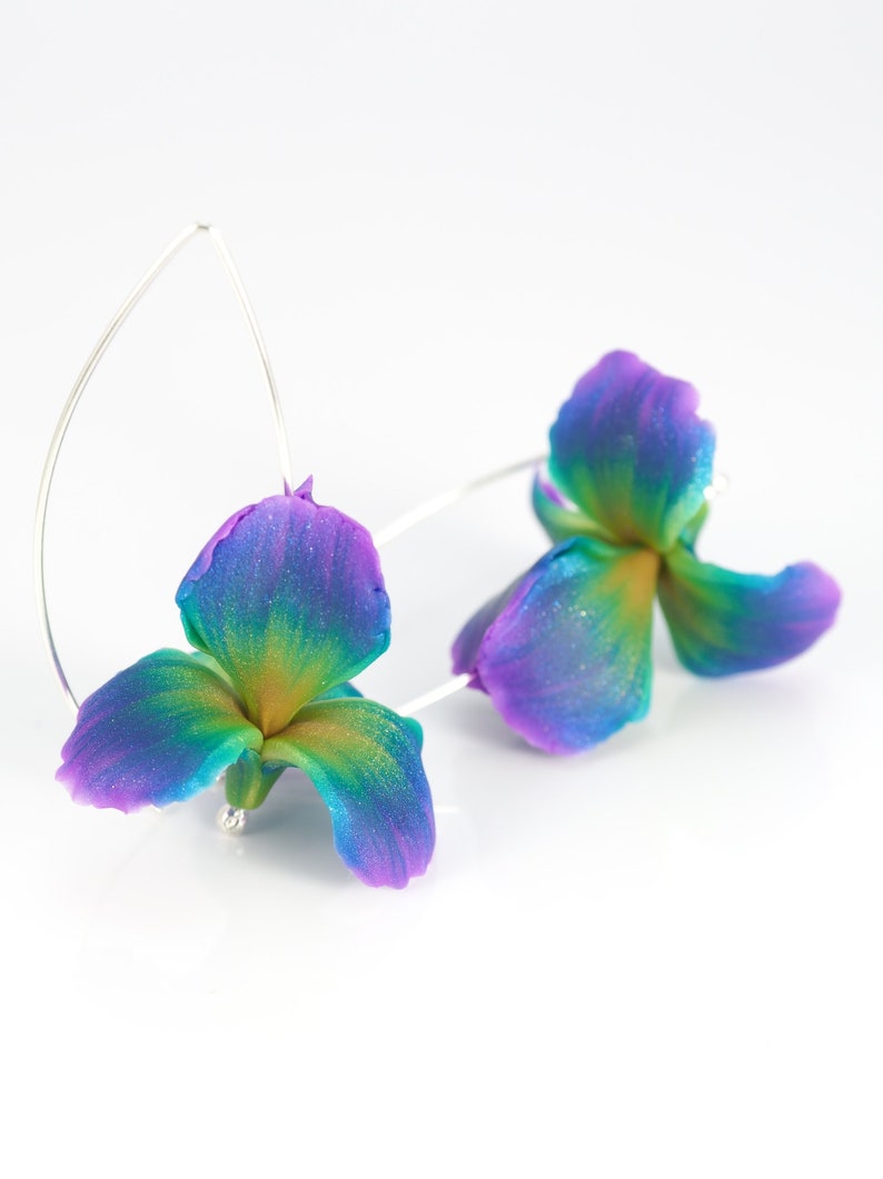 Colorful Iris Flower Dangle Earrings for Woman Peacock Colors Etsy