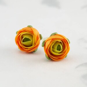 Orange flower earrings for everyday wear, Small stud botanical earrings for women, Birthday gift for nature lover, Plant jewelry for mom image 9