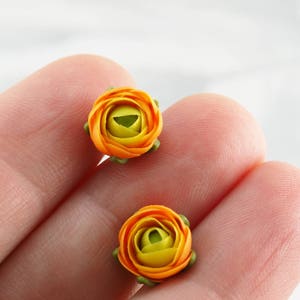 Orange flower earrings for everyday wear, Small stud botanical earrings for women, Birthday gift for nature lover, Plant jewelry for mom image 5