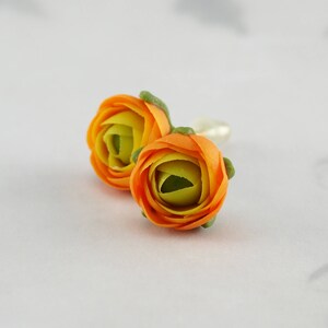 Orange flower earrings for everyday wear, Small stud botanical earrings for women, Birthday gift for nature lover, Plant jewelry for mom image 7