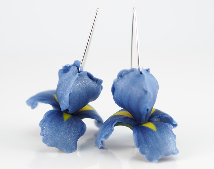 Blue Iris Flower Earrings Birthday Gift for Girlfriend Blue Etsy