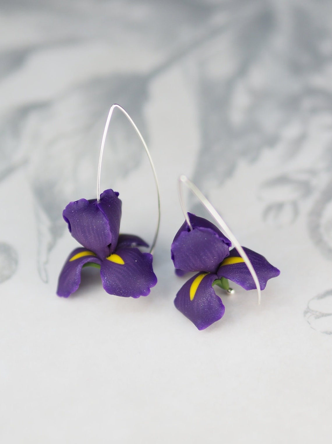 Purple Iris Flower Dangle Earrings Birthday Gift for Etsy