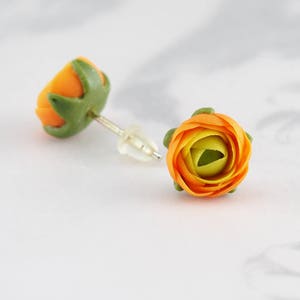 Orange flower earrings for everyday wear, Small stud botanical earrings for women, Birthday gift for nature lover, Plant jewelry for mom image 8