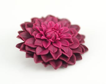 Burgundy dahlia flower brooch - polymer clay floral jewelry