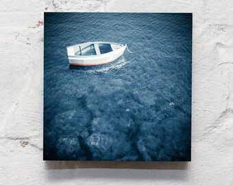 Maritime on wood - boat blue