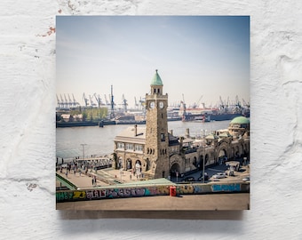 Hamburg on wood - Landungsbrücken blue