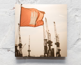Hamburg on wood - sun cranes