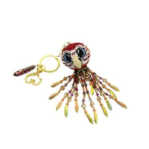 Beaded Parrot Keychain - 3D Scarlet Macaw Bag Charm - Unique Gift for Bird Lovers, Animal Jewelry Accessory