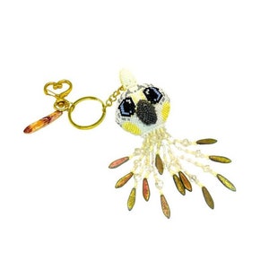 Beaded Parrot Keychain or Bag Charm - 3D Cockatoo - Handmade Gift for Bird Lovers - Colorful Beaded Bird Accessories