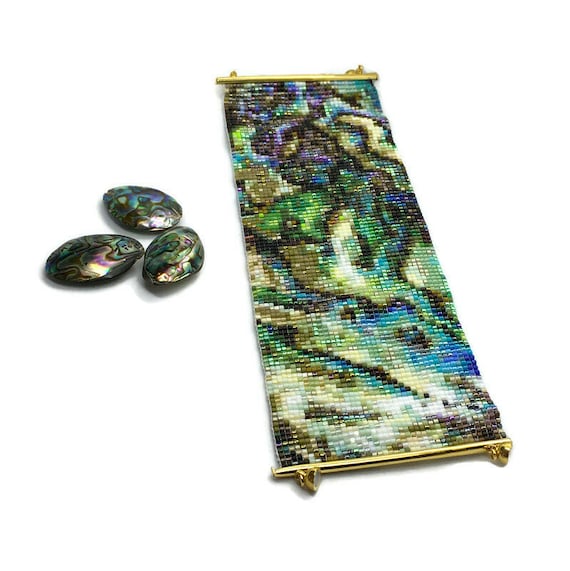 Loom Beaded Bracelet: Abalone Shell Pattern, Magnetic Clasp