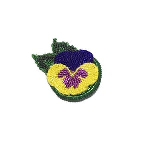 Beaded Pansy Brooch: Purple & Yellow Seed Bead Flower Pin