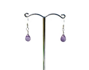 Amethyst  Faceted Drop Earrings with Sterling Silver