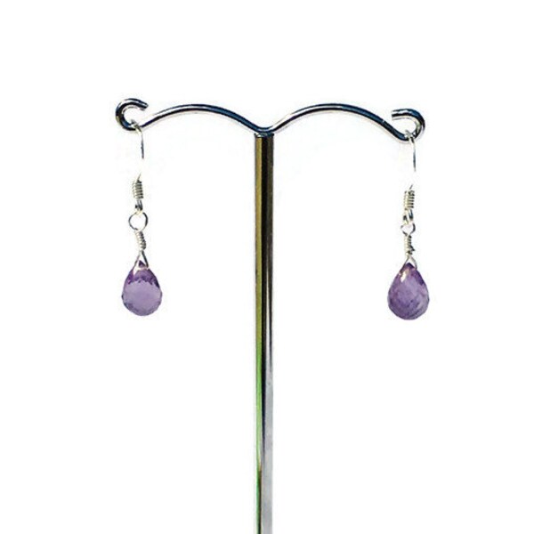 Amethyst  Faceted Drop Earrings with Sterling Silver